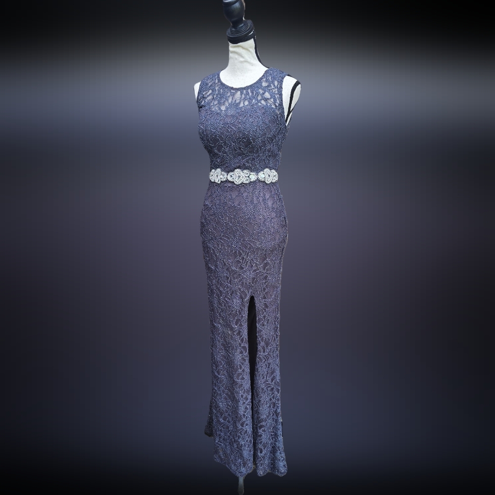 Jodi Kristopher Blue Sheath Maxi Dress Halter Sleeveless